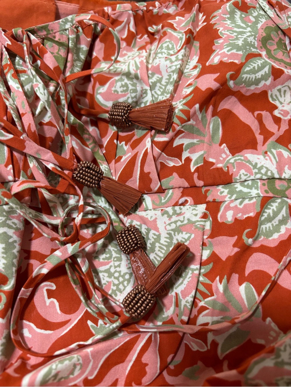 NWOT Johanna Ortiz Coral-Red Floral Tie-Strap Maxi - Picture 6 of 11